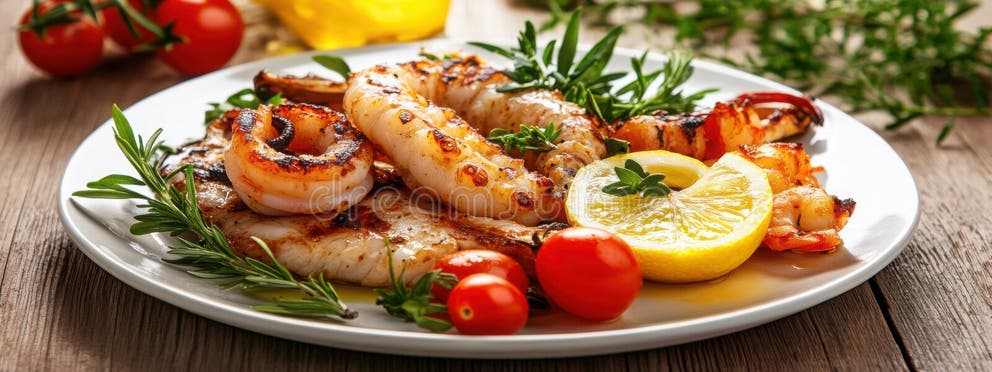 Mediterranean seafood platter with grilled octopus and shrimp