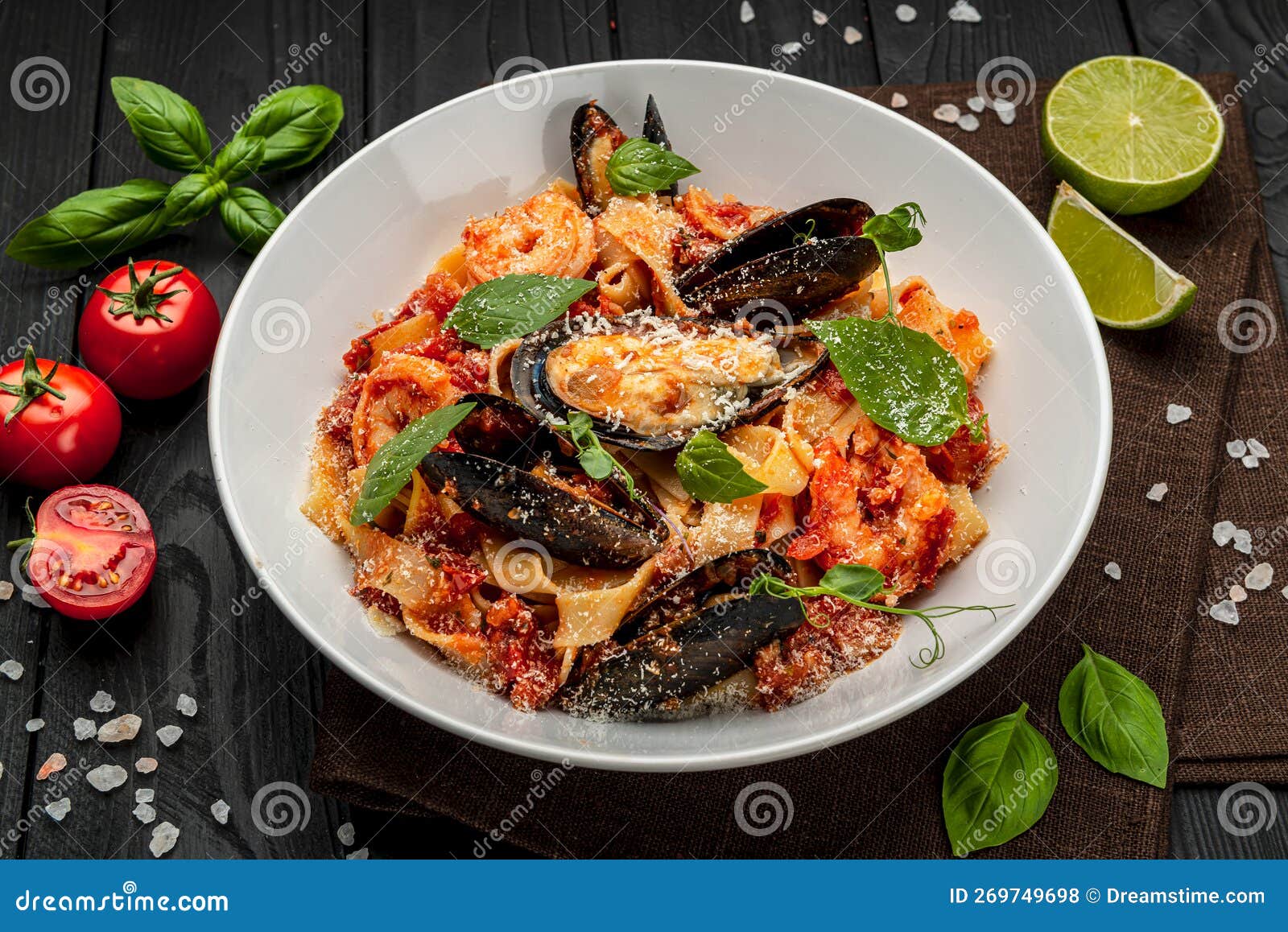 Pasta Pescatore with mussels, clams, and shrimp